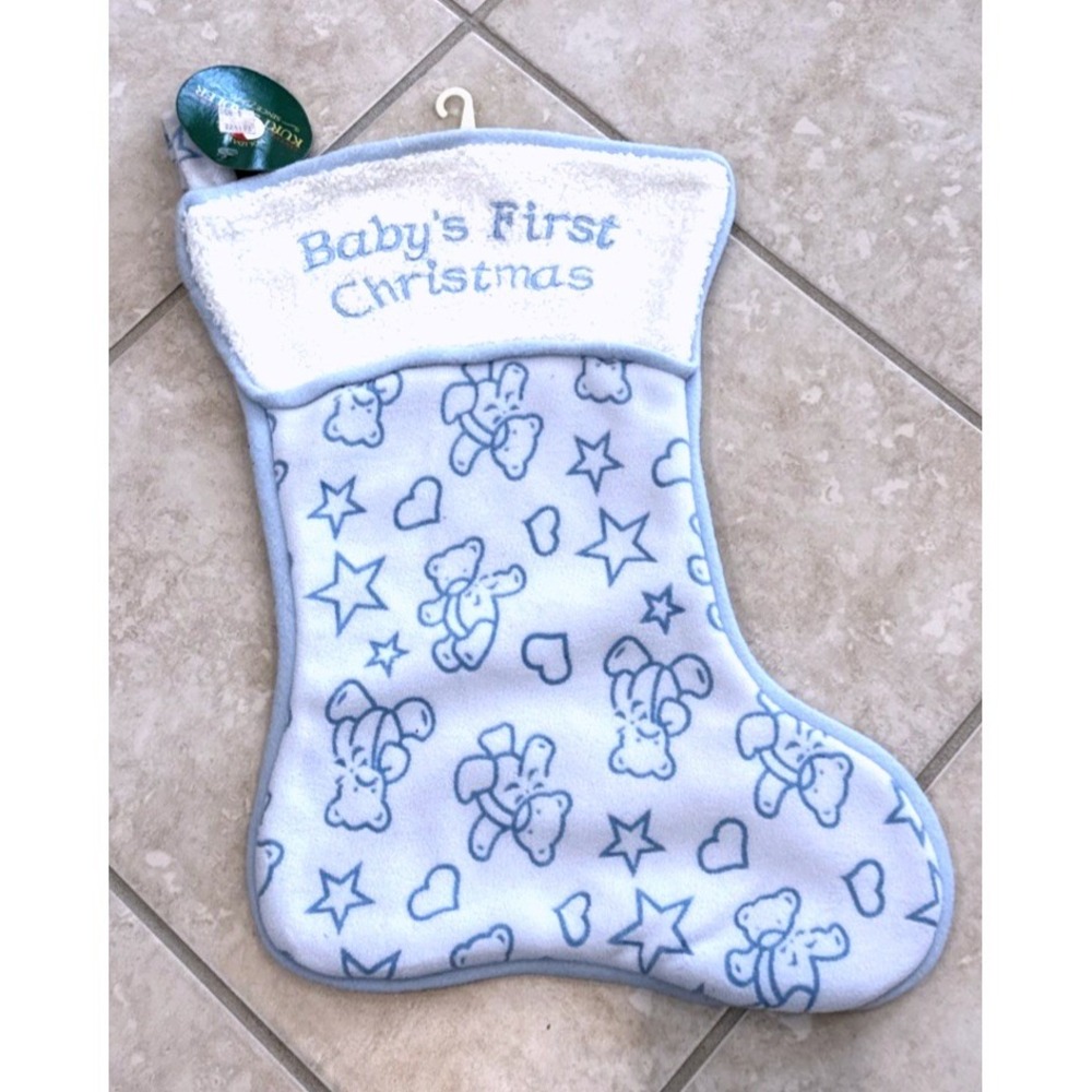 Kurt S Adler Babys First Christmas Stocking Blue Teddy Bear H1422 NWT